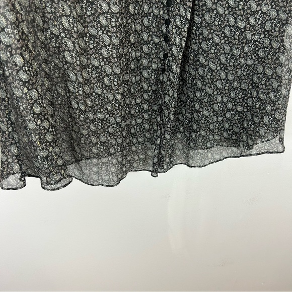 Zara Sheer Metallic Black Buttoned Long Sleeve Blouse Size XL - Picture 6 of 9